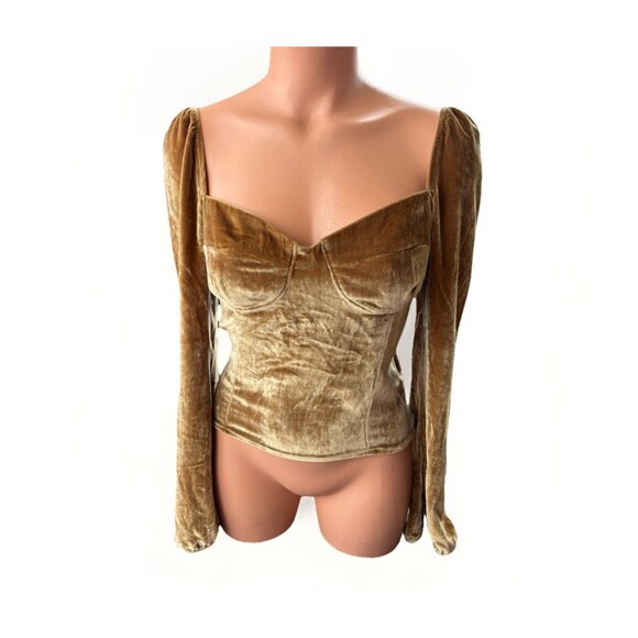 Reformation Tops - Reformation Mallory Velvet Top Size 4 Long Sleeve Smocked Sweetheart Romantic